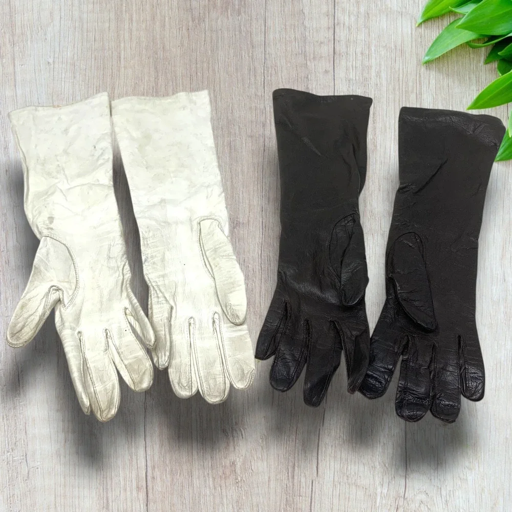 Lot 2 x Vintage Hudson's Kid Leather Gauntlet Gloves France Sz 6 Silk Lined